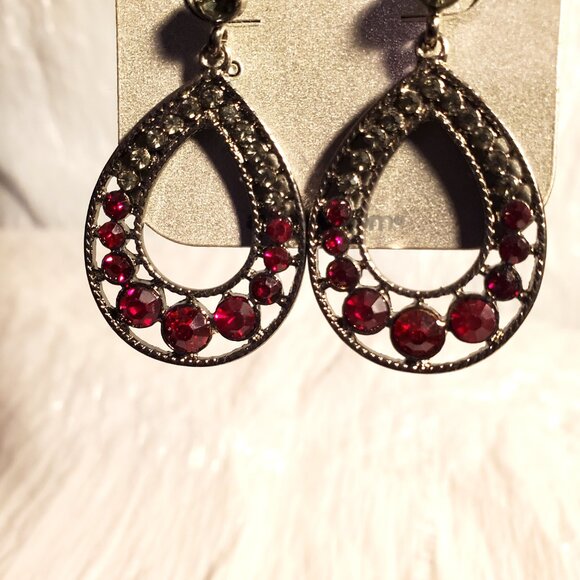 New women ruby red post drop earrings from the Avenue - Picture 3 of 4